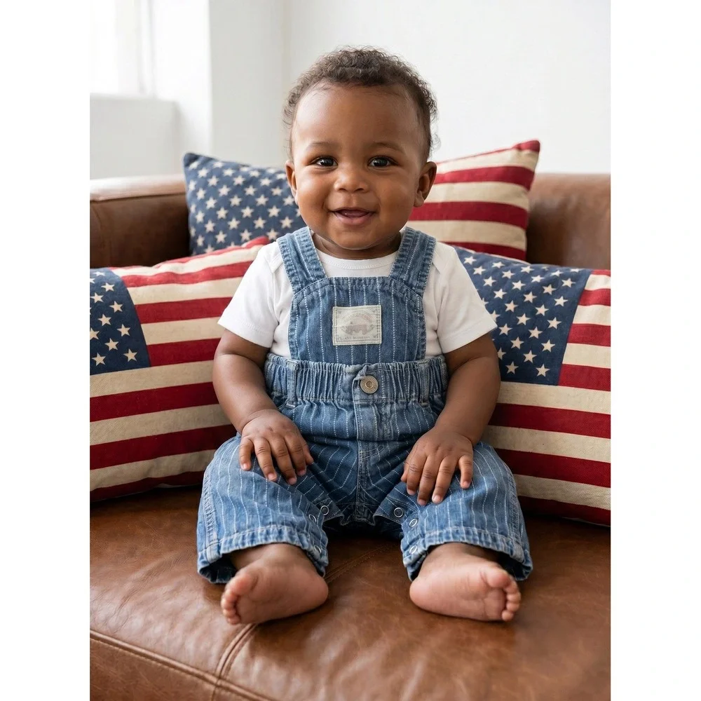 Ralph Lauren‎ Kids Blue Hickory Stripe Denim Overalls 3-6M